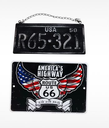 Lot 2 plaques décoratives route 66 métal