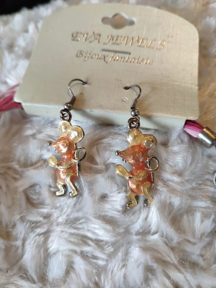 Parure souris fantaisie boucles d'oreilles et collier avec pendentif - photo numéro 4