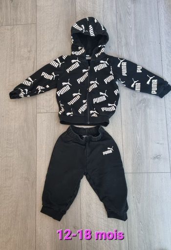 Ensemble Survêtement Puma Bébé Noir Logo All-Over Zippé 12-18 mois Tres Bonne Etat
