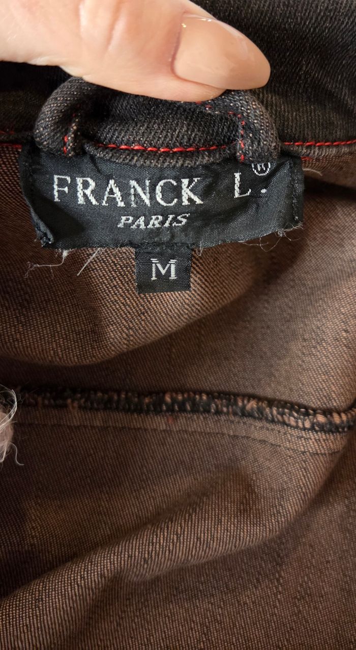 FRANCK L. PARIS – Veste Denim Noir & Rouge à Franges – Taille M (38/40) – Excellent État - photo numéro 2