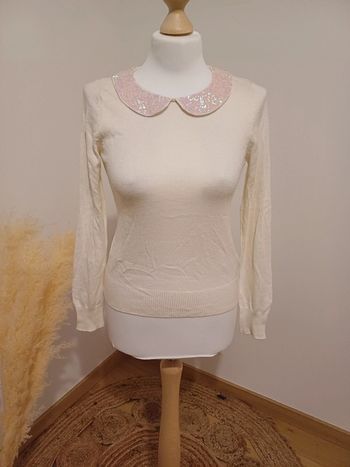 Pull fin crème avec col claudine H&M taille XS/S 34/36