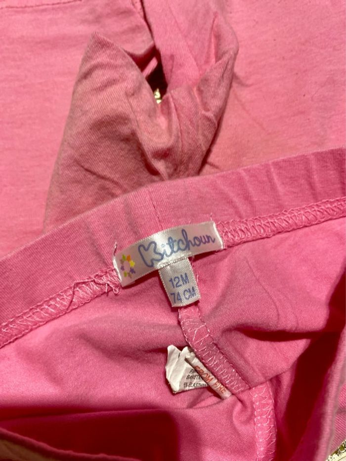 🌷 Ensemble Kitchoun blouse fluide + legging rose/bleu - bebe fille 12 mois excellent état  🌷 - photo numéro 5