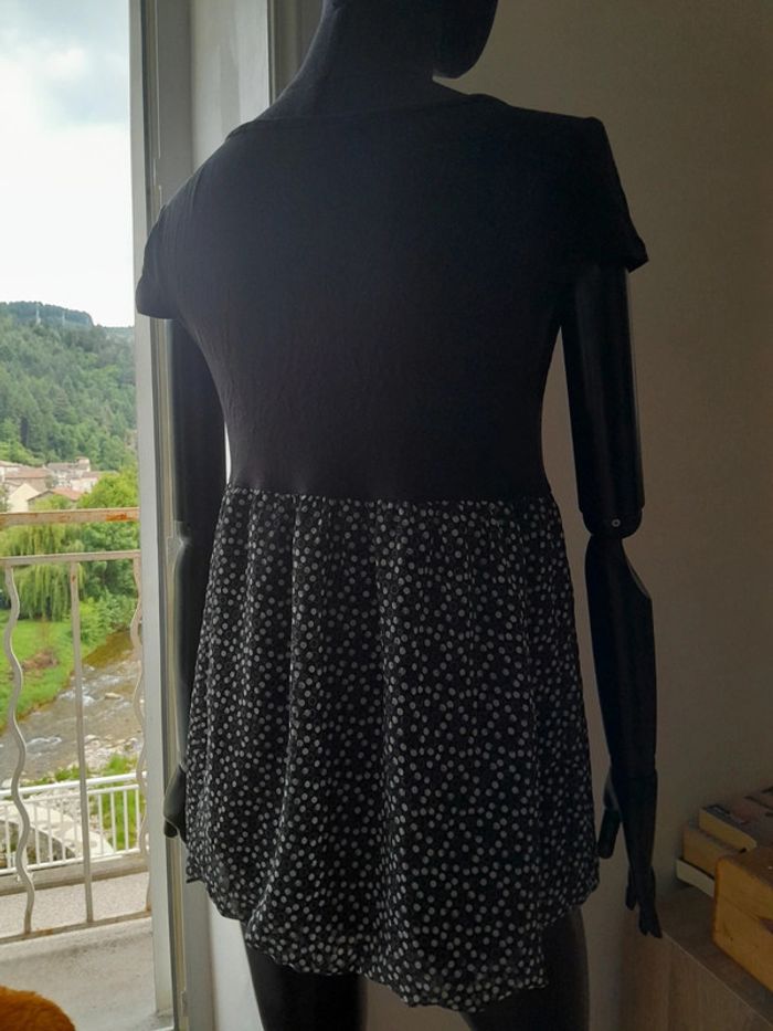 Haut tunique bi-matière à pois noir et blanc Taille 42 decolté - photo numéro 5