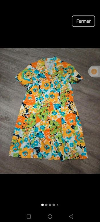 Vintage robe à grosse fleur orange jaune bleu vert