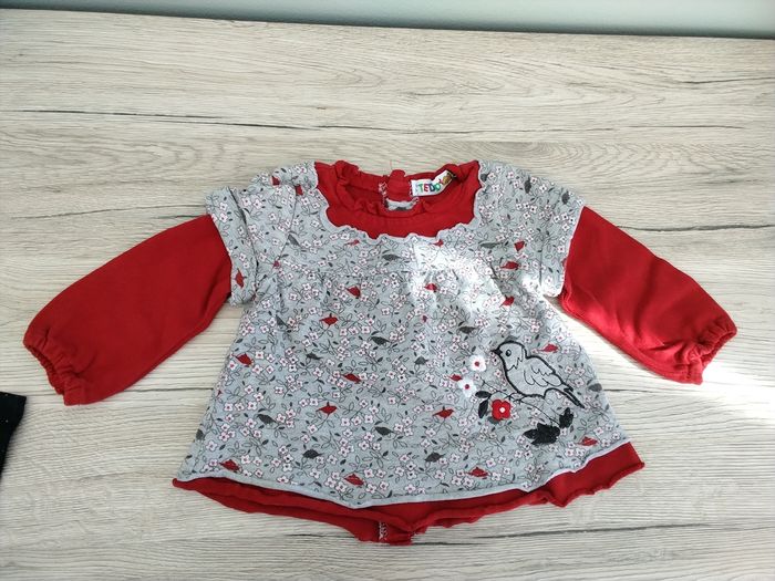 Ensemble tee-shirt manches longues et short fille 9 mois - photo numéro 2