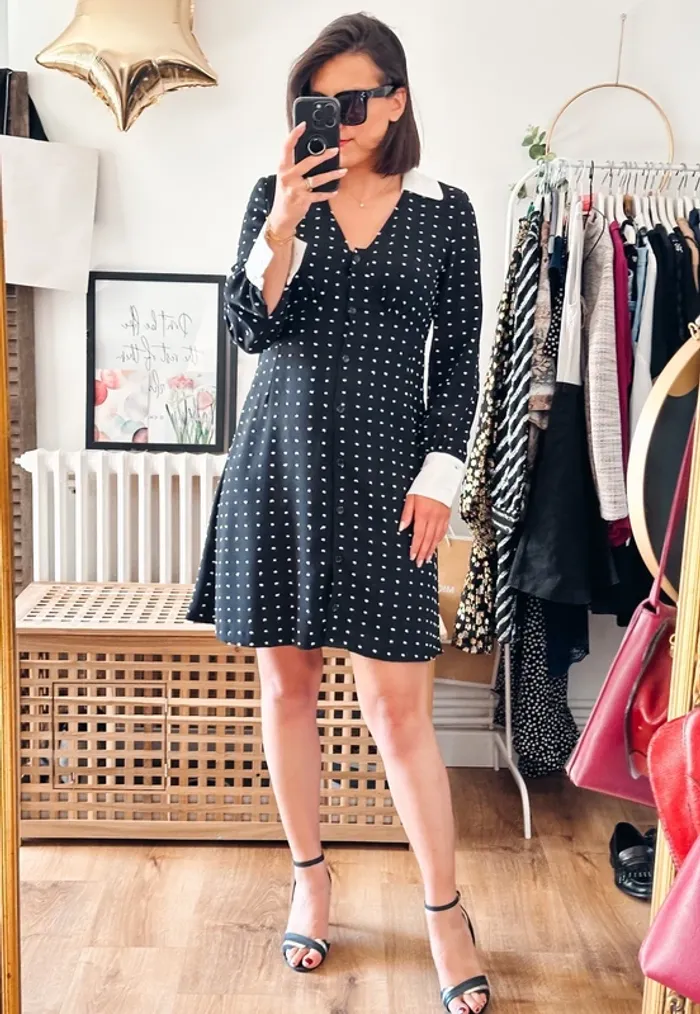 Robe Maje noire à pois blancs col contrasté T38 - photo numéro 2