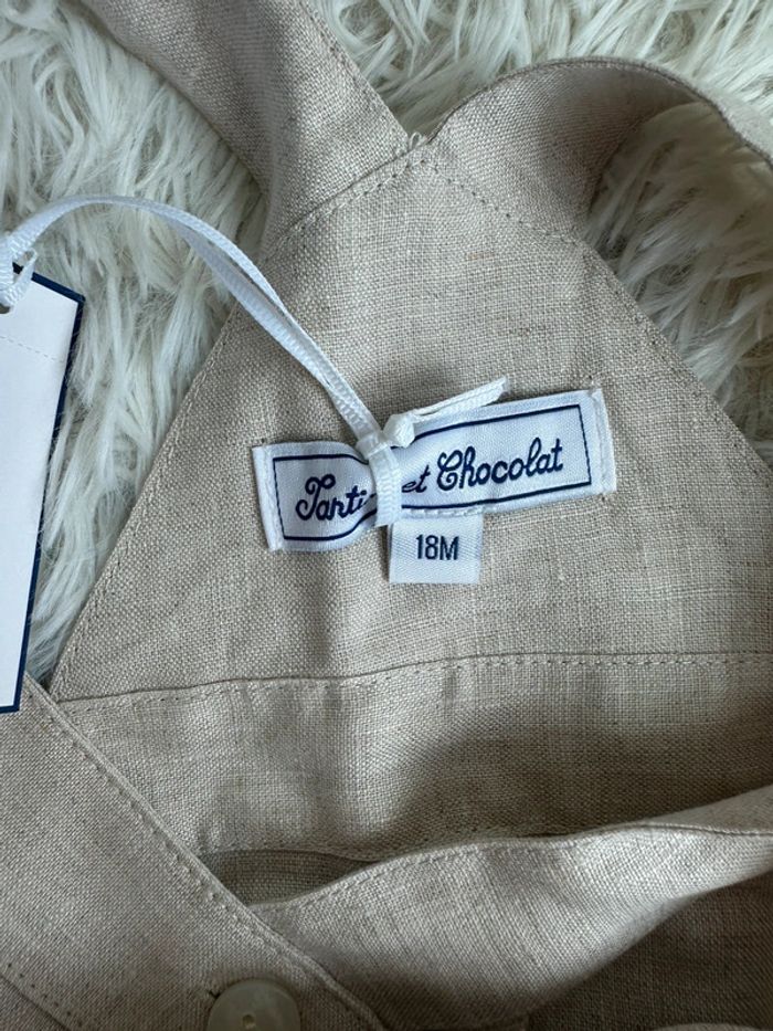 Salopette courte en lin beige tartine et chocolat taille 18 mois - photo numéro 6