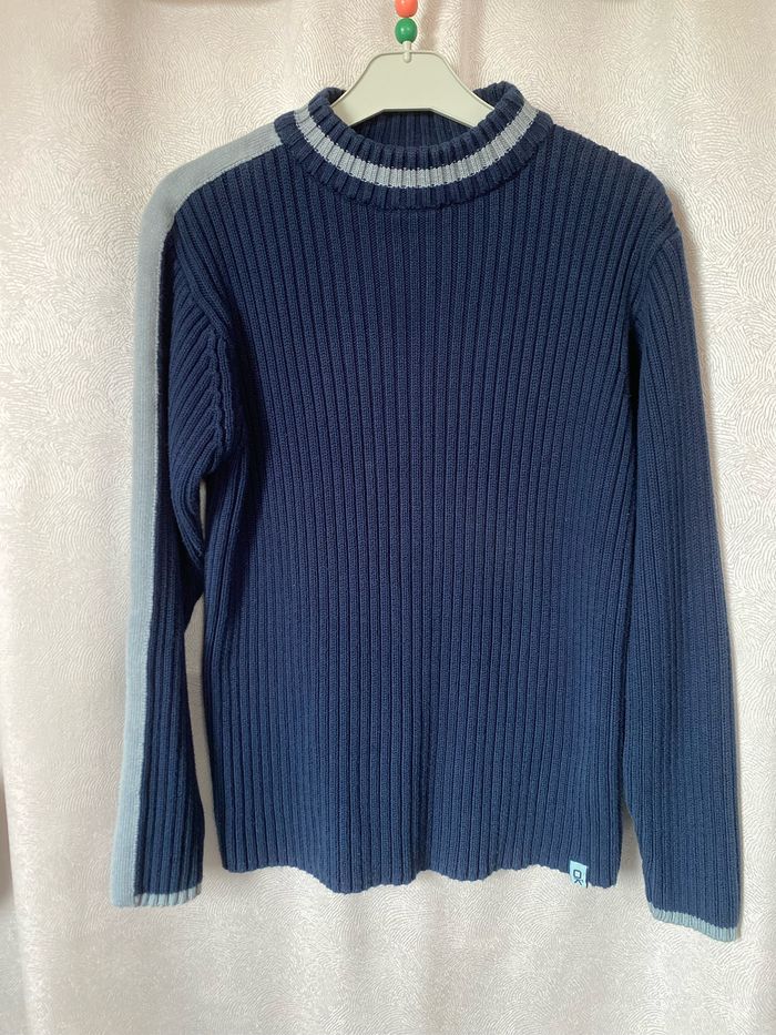 Pull côtes bleu marine coton acrylique 12 ans Okaidi