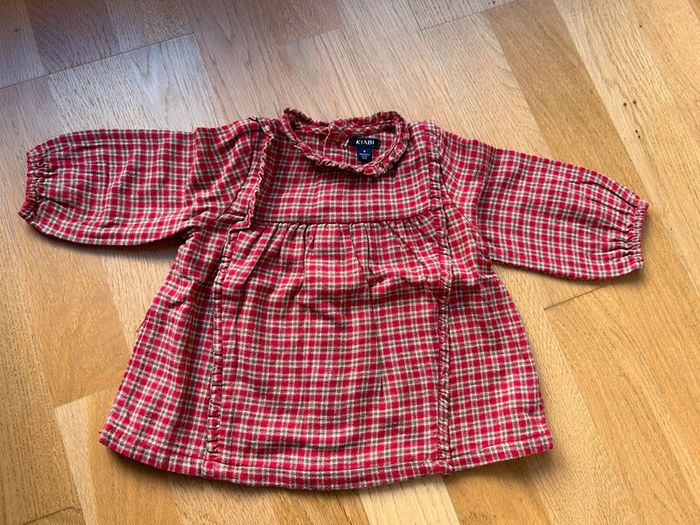 Ensemble tunique/chemisier carreaux volanté et legging velours bébé fille - photo numéro 2