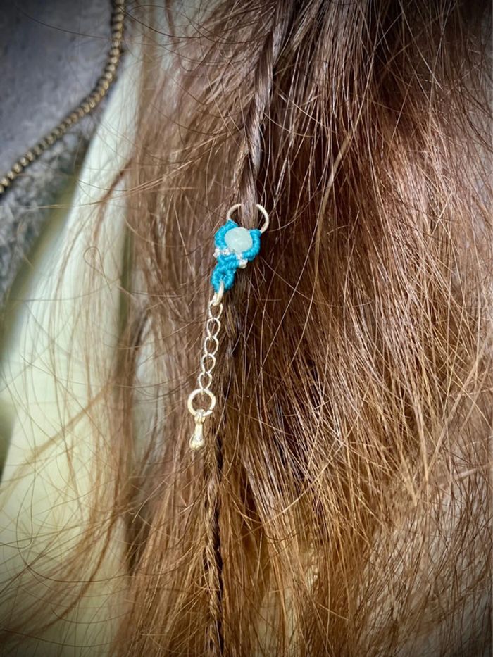 Bijou de cheveux, tresse/dread, macramé pierre Amazonite