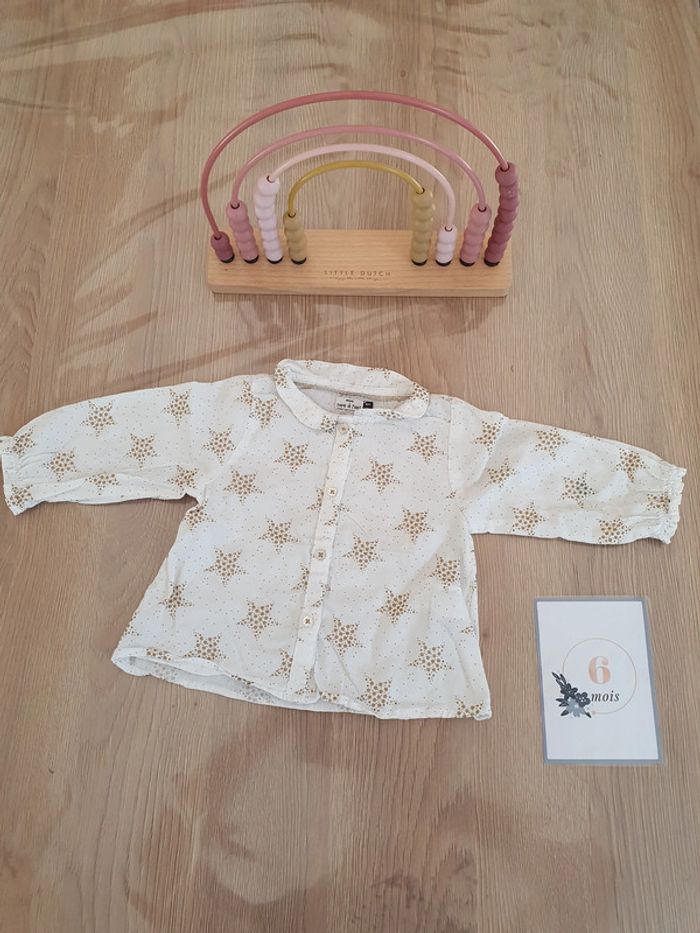 Chemise noel Blanche à Motif Étoile Doré - Tape à l'Œil 6 mois