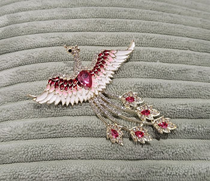 BROCHE PHENIX ROSE FONCE STRASS ! NEUF !