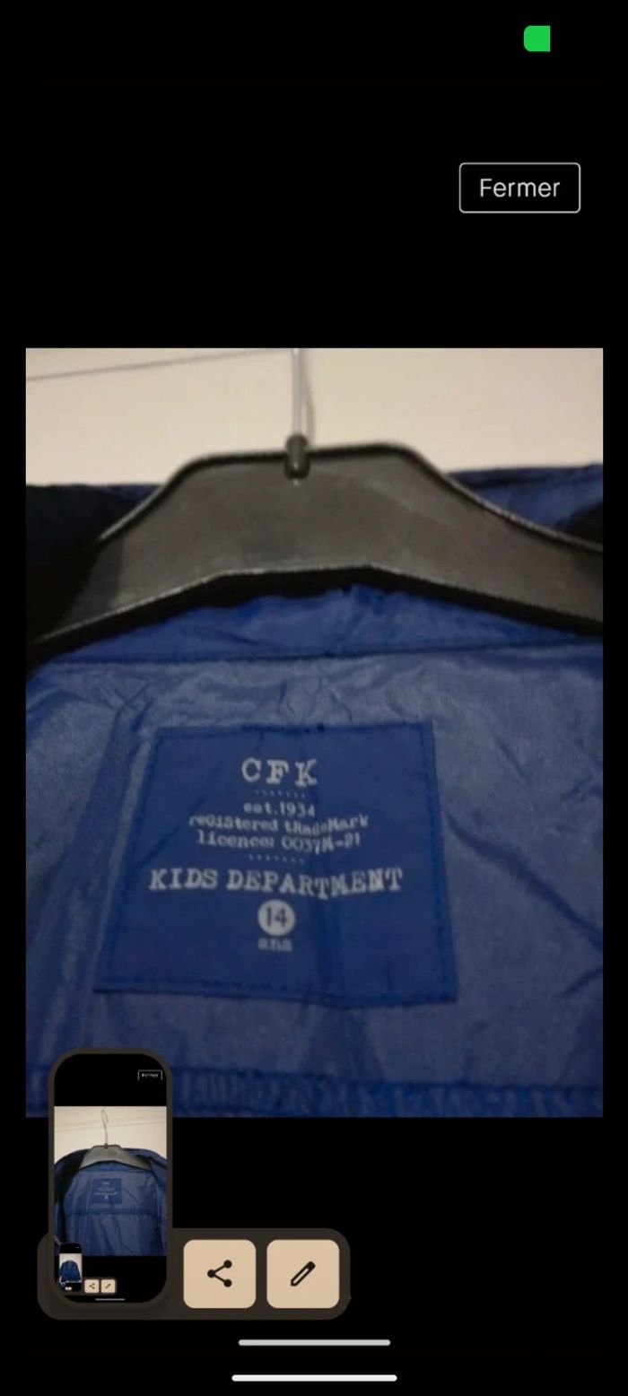 Beau coupe vent CFK bleu. Taille 14 ans. - photo numéro 4