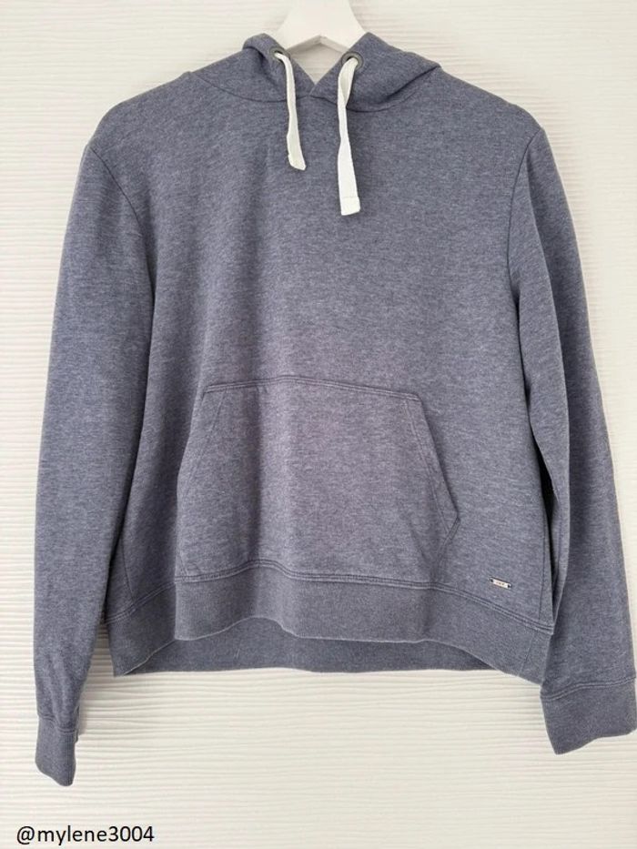 Pull d'hiver sweat à capuche bleu gris foncé à poche kangourou