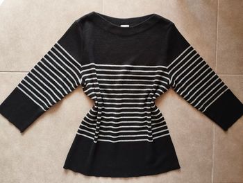 Pull noir rayé 3/4 Camaïeu 40