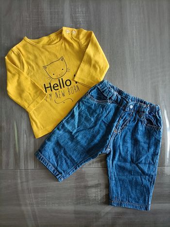 Ensemble T Shirt manches longues/ jean doublé 3 mois