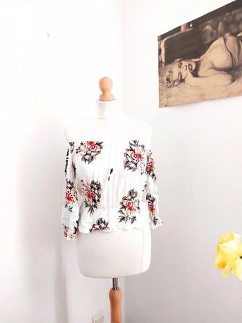Haut manche 3/4 en coton imprimé fleuris