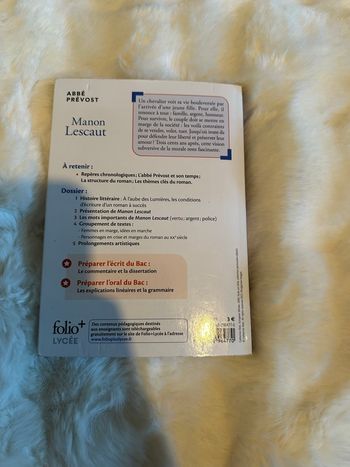 Livre Manon Lescaut de l’Abbe Prévost 