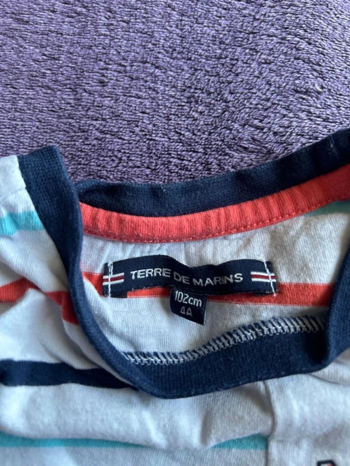 T-shirt manches courtes garcon en coton blanc et rayé Terre de marins taille 4 ans 102 cm - photo numéro 4
