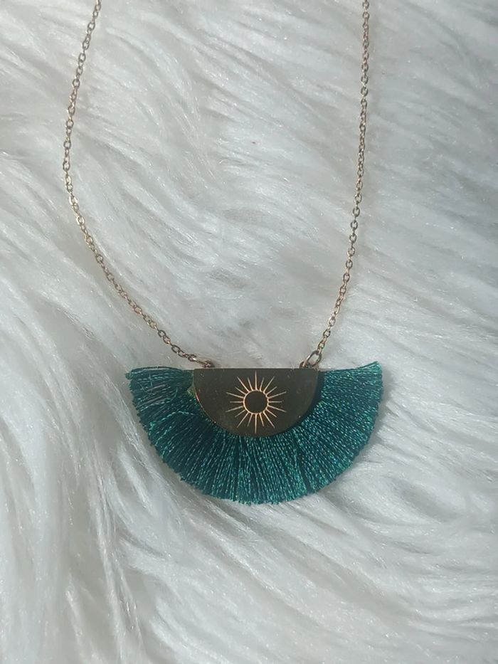 Collier doré en acier inoxydable bijoux tissé vert bouteille Ikita En très bon état