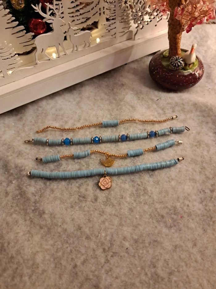 Lot de bracelets bleu et doré heishie - photo numéro 3