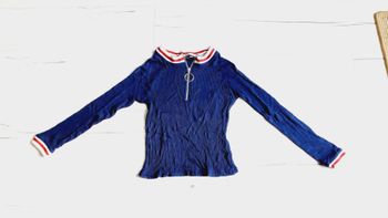 Vêtement fille femme top haut court bleu marine Jennyfer Taille XS