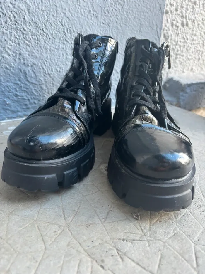 Bottines ranger serpent noir reflet - photo numéro 4