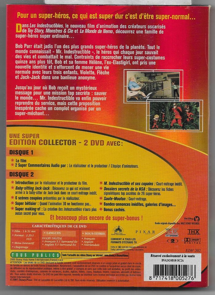 LES INDESTRUCTIBLES - Disney Pixar / DVD Edition Collector comme Neuf - VF - photo numéro 2