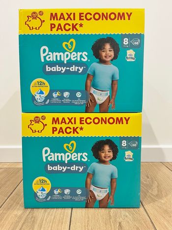🔹 2 Packs Pampers Baby-Dry Pants Taille 8 Maxi Economy – 136 unités – Neufs scellés