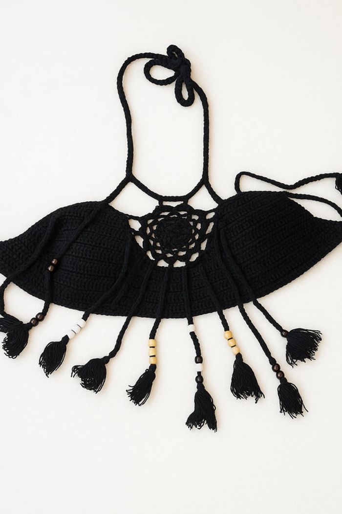 Haut de maillot de bain en tricot a franges avec perles - photo numéro 15