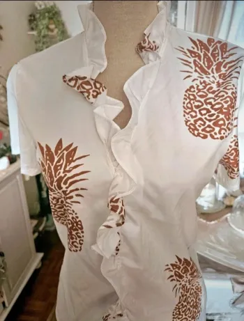 Blouse blanche avec ananas marron Taille M Neuf