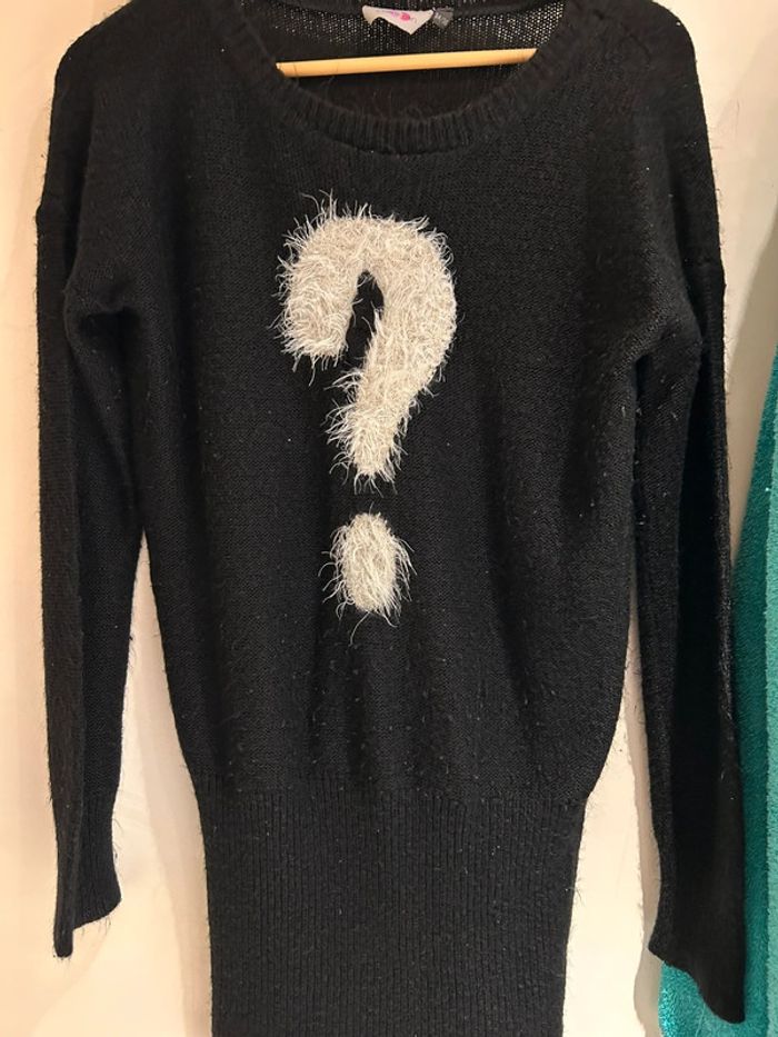 Pull grossesse noir long motif point d’interrogation – Taille 34/36