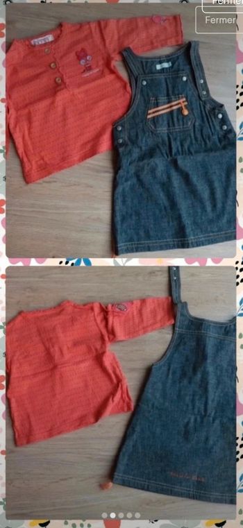 ensemble tenue bébé robe en jean obaibi et d'un haut orange la compagnie des petits 12 mois