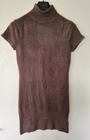 Robe Pull col roulé manches courtes - Marron glacé / Taupe