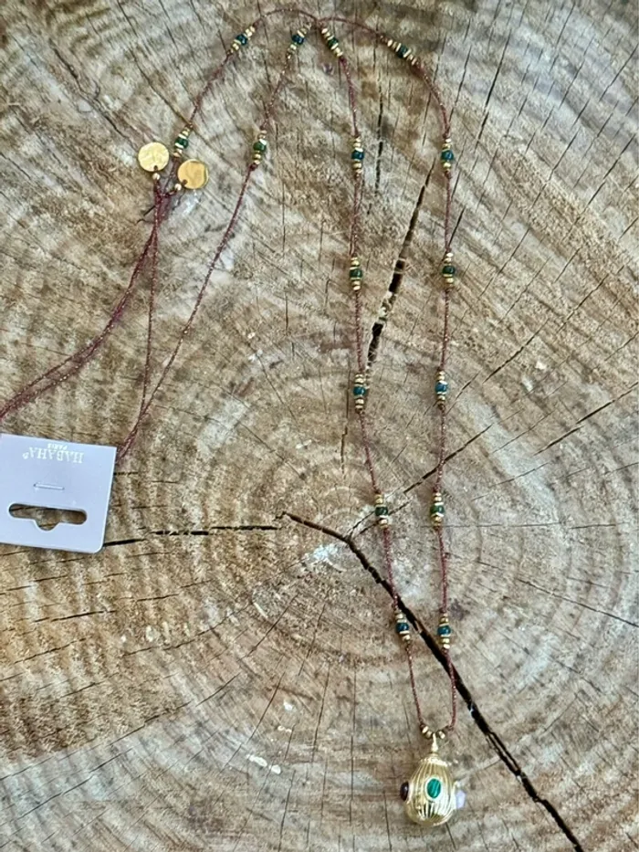 Long sautoir habaha Paris fils ressens grigri pierre naturelles acier inoxydable or - photo numéro 4