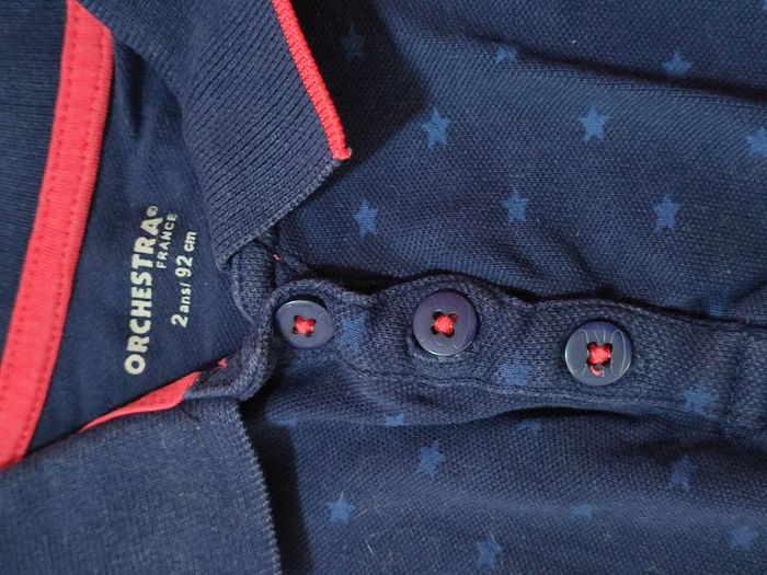 Polo sans manches - Motif étoiles - Bleu foncé et rose - 24 mois - Très bon état - Orchestra - photo numéro 4