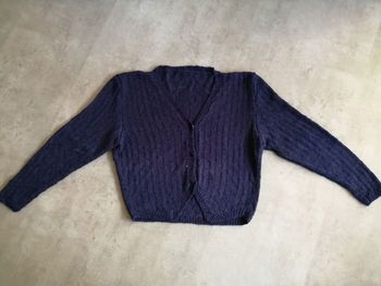 Gilet en coton marine forme spencer tricoté main Phildar Neuf