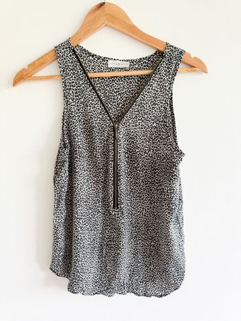 Blouse sans manches noir gris à motifs cache-cache taille 34 XS