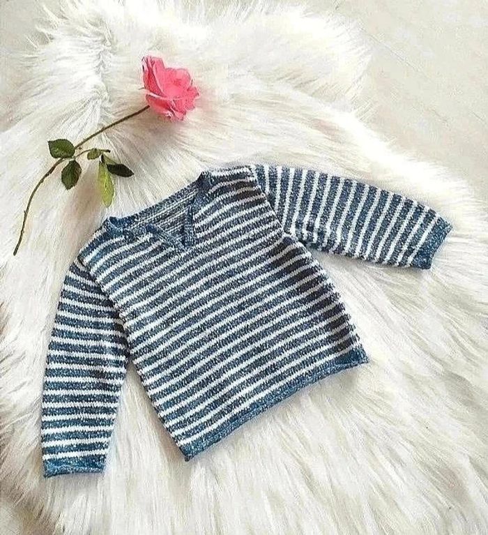 Pull bébé fille tricoté main à rayures 24 mois - photo numéro 4