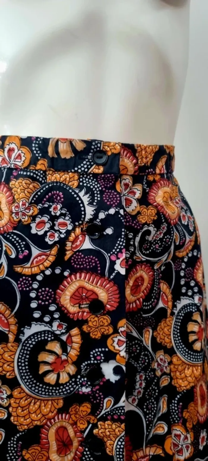 Jupe longue 38 imprimée fleuri noir orange - photo numéro 5
