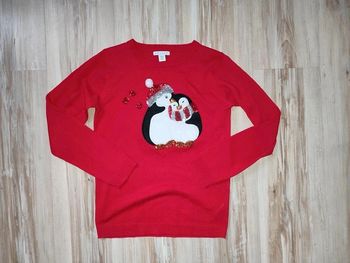 Pull noël avec pingouins Primark 11 / 12 ans rouge