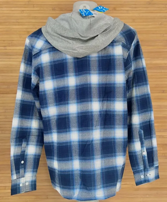 Chemise-veste en flanelle à capuche pour homme taille S Bleu gris et blanc - photo numéro 4
