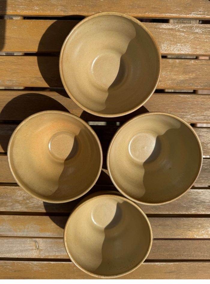 Ensemble théiere et 4 bol en gré marron beige vintage - photo numéro 2