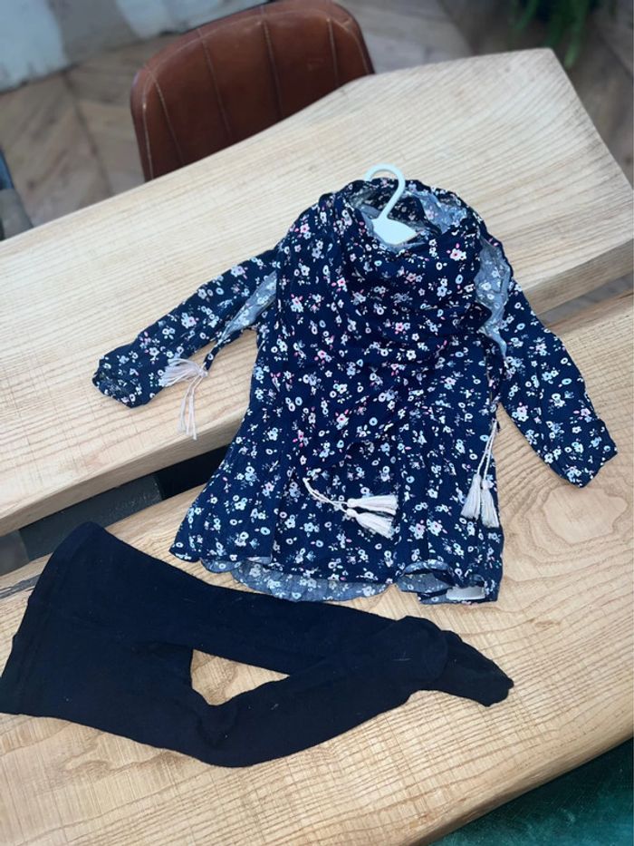 Ensemble ensemble sergent major 2 ans robe foulard collants hiver fleurs - photo numéro 2