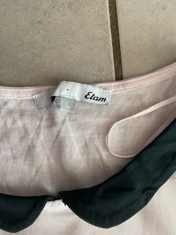 Tee-shirt débardeur col Claudine rose pâle et noir lovely etam taille L - photo numéro 2