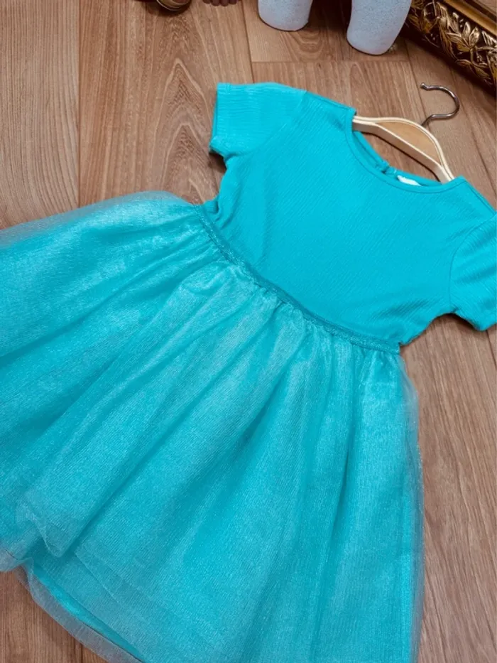 Taille 3-4 ans Robe cérémonie fille H&M bleu turquoise menthe * tulle * 🪻 - photo numéro 3