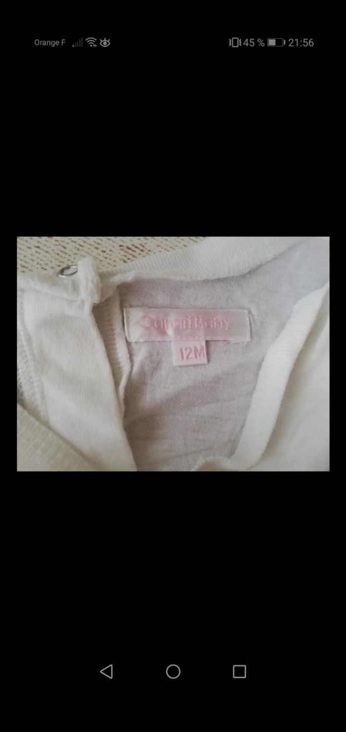 Tee shirt blanc manches courtes 12 mois canari Baby - photo numéro 2