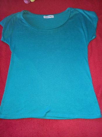 T shirt bleu motifs léopards S col large