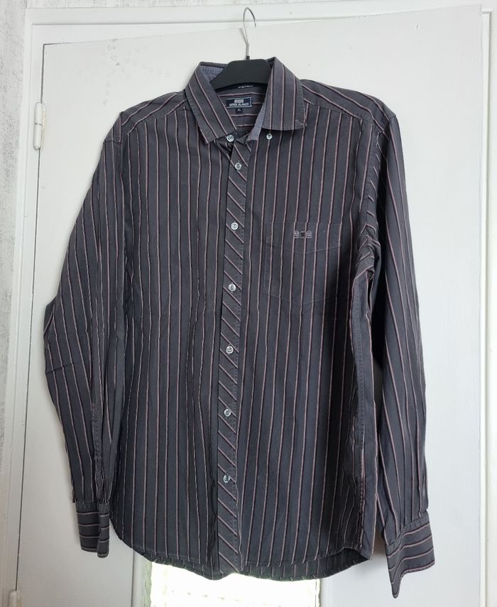 chemise manche longue serge blanco à rayure gris foncé et rose taille XL 42