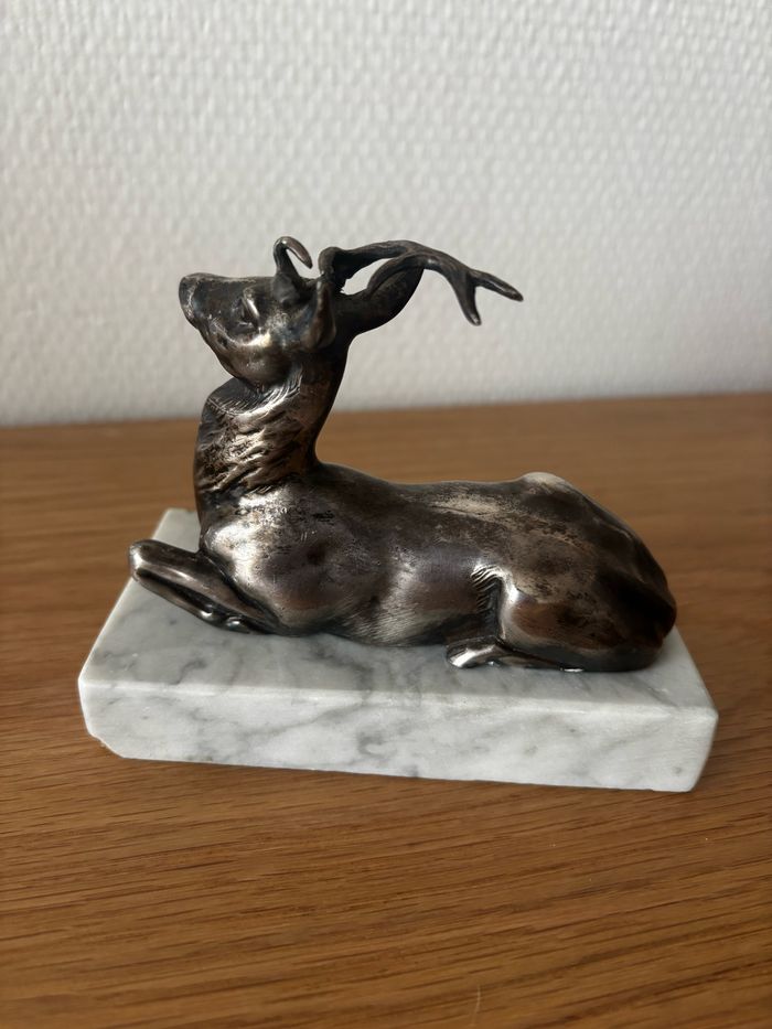 Vintage serre livres cerf marbre et métal - photo numéro 6